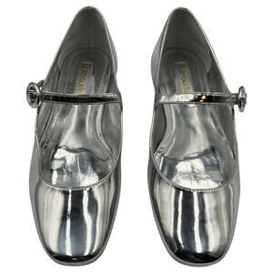 Larroude Blair Mary Jane Ballet Flats Shoes Metallic Silver Specchio Size 6.5